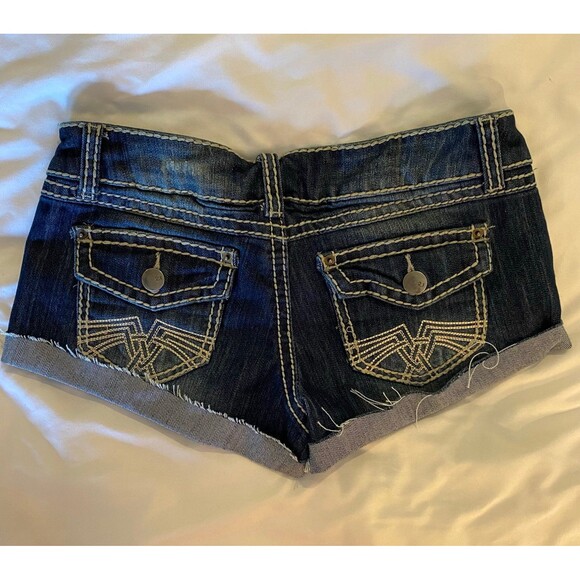 2.1 Denim Shorts  Women’s Jeans  Size 28 Designer Stitching Daisy Duke Cuffed - Picture 3 of 6